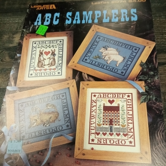 ABC Samplers Cross Stitch Pattern Booklet Pigs Bunny Rabbits Birds Baskets - Picture 1 of 2
